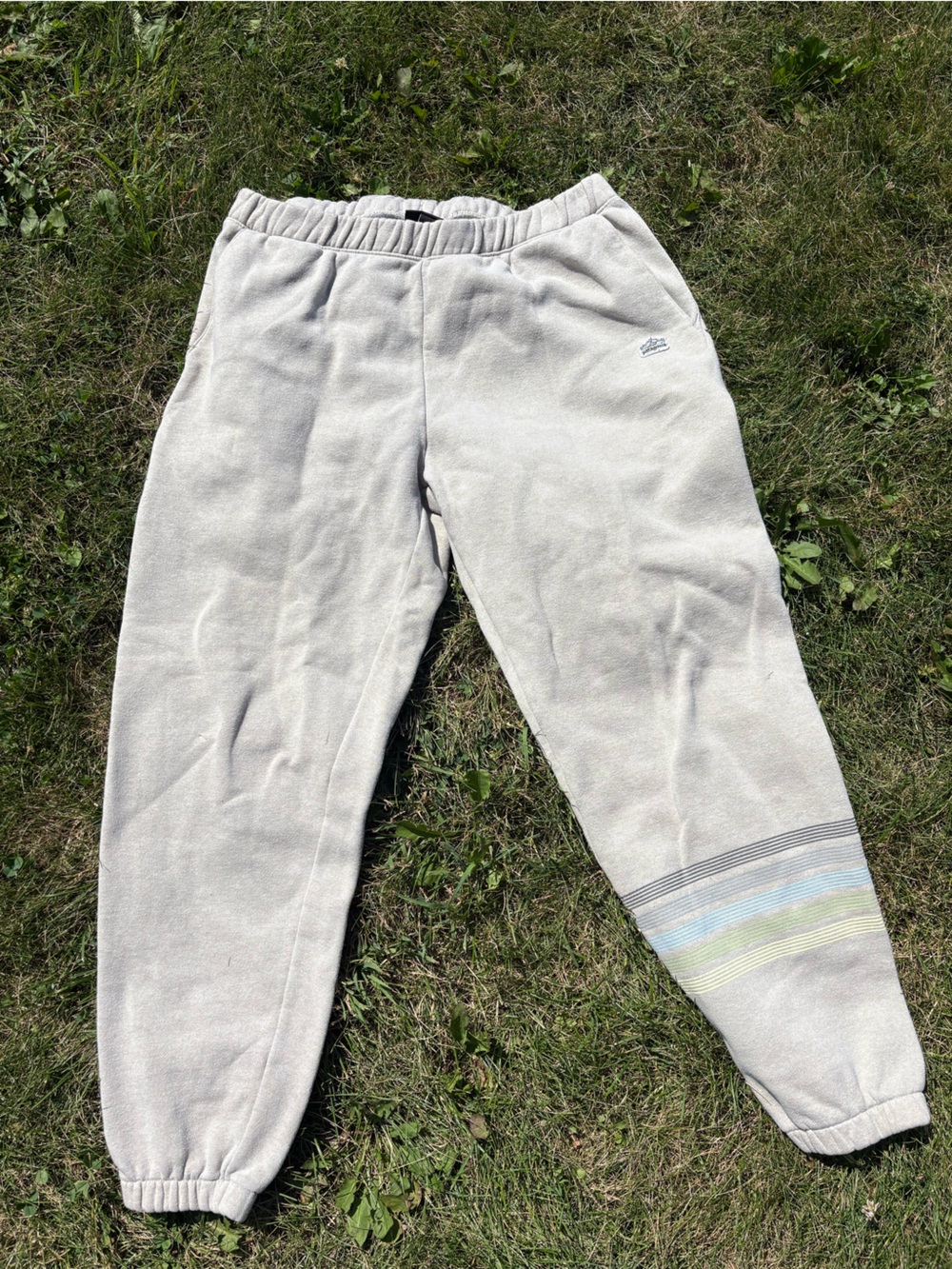 Patagonia Cream Sweatpants with Subtle Multicolor Stripe